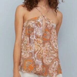 H&M Orange and Brown Paisley Faux Halter Top
